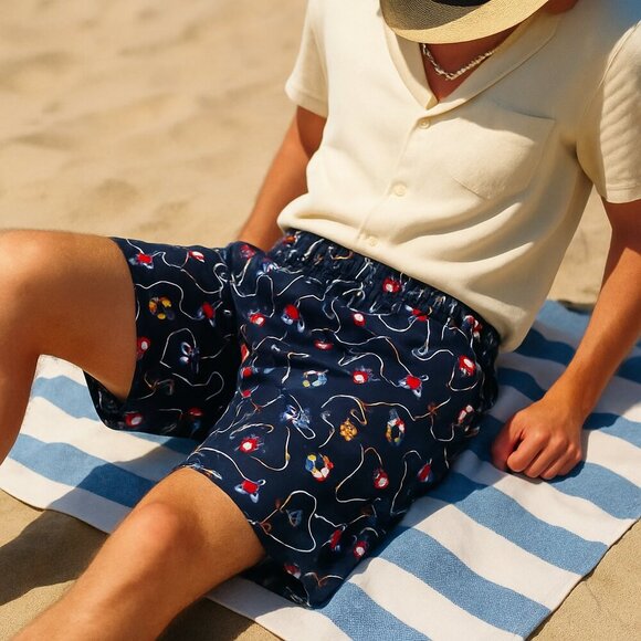 90s Nautical Rayon Shorts by bobbie brooks – Life Preserver & Signal Flags - Picture 10 of 10